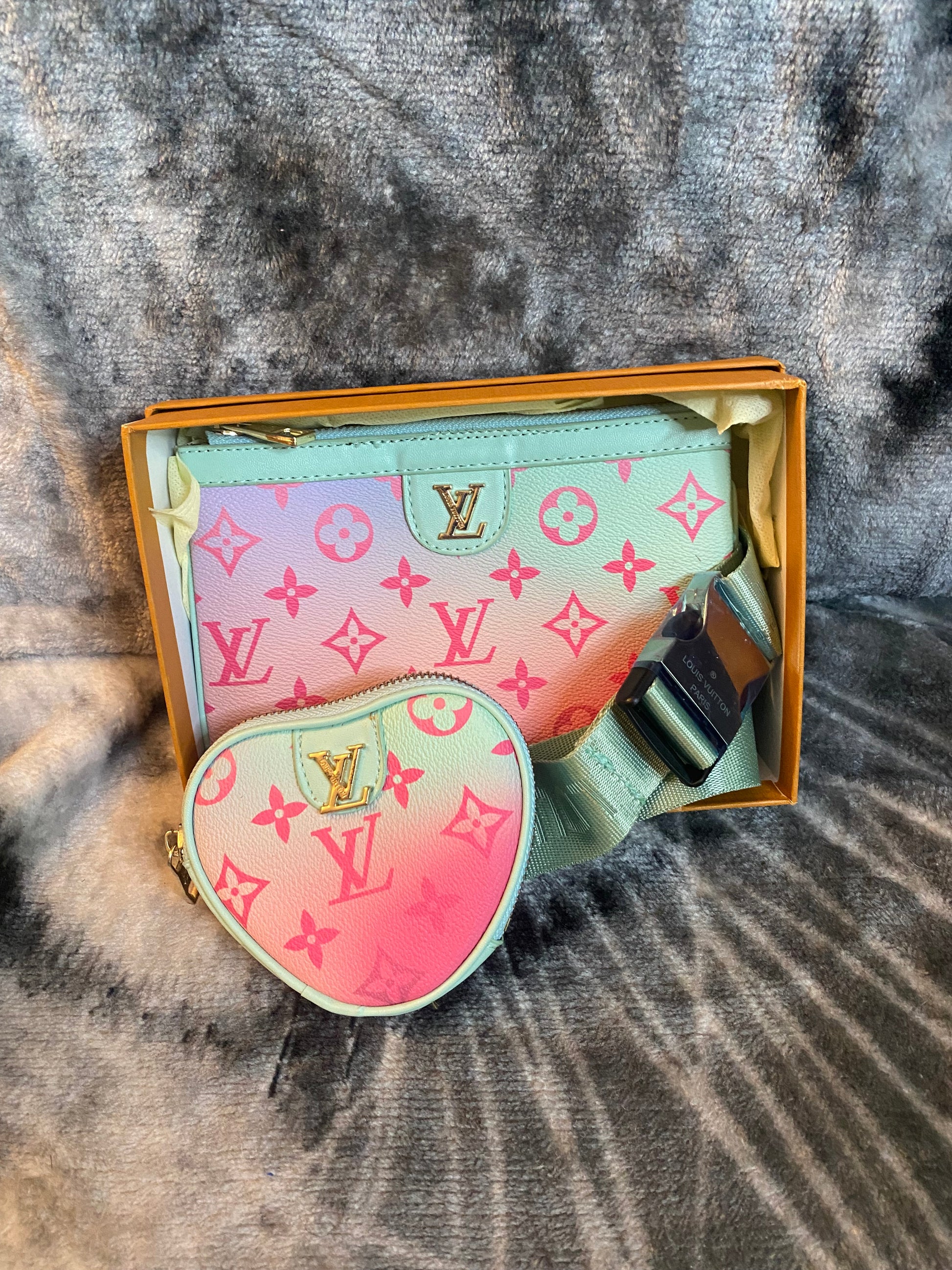 LV 2pc Belt Bag - Teal/Pink